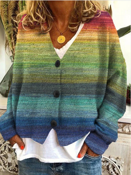 Women's Boho Print Cardigan – V-Neck Button Front Cardigan