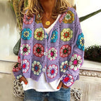 Women's Boho Print Cardigan – V-Neck Button Front Cardigan