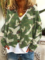 Women's Boho Print Cardigan – V-Neck Button Front Cardigan