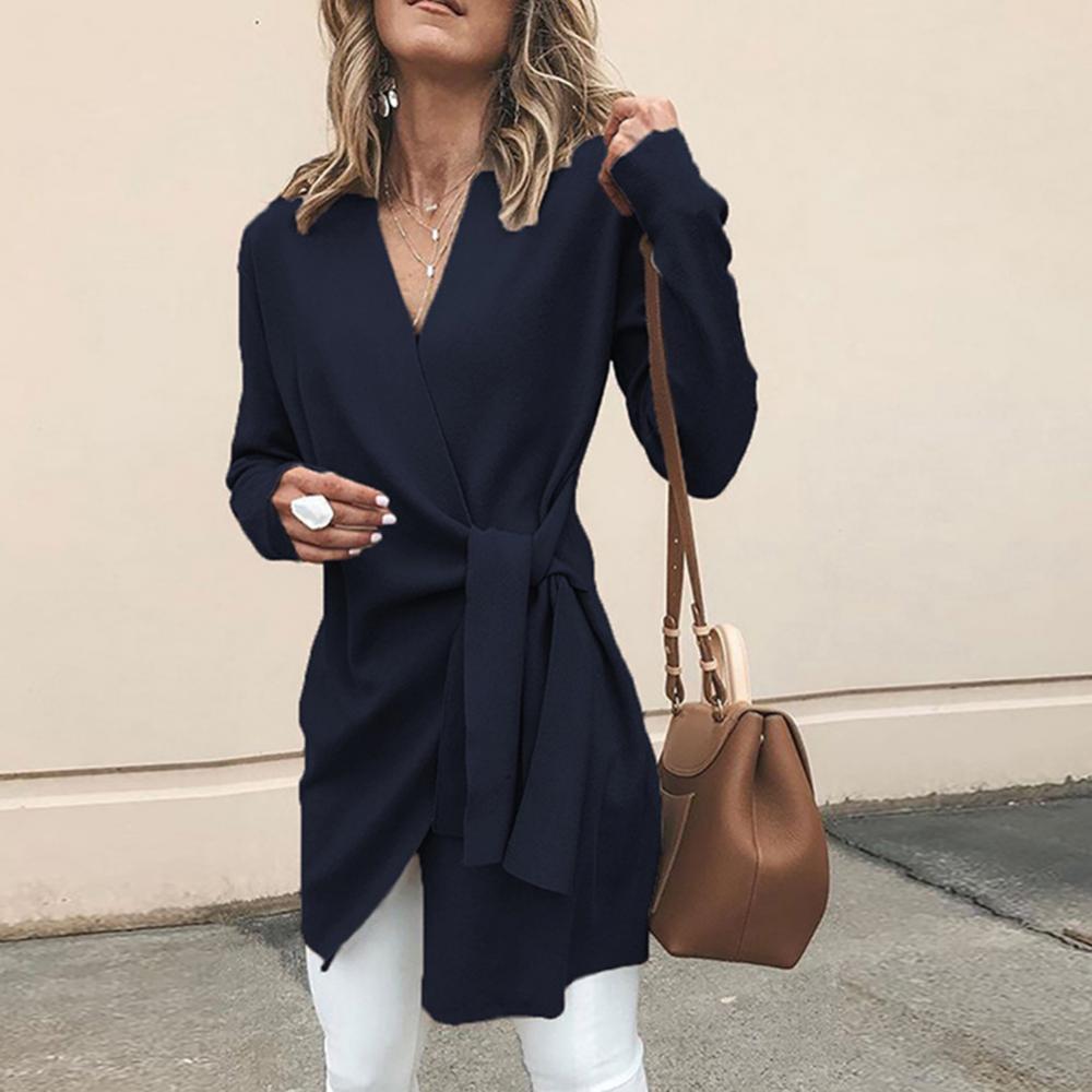 Women's Tie Waist Cardigan – V-Neck Long Sleeve Wrap Cardigan