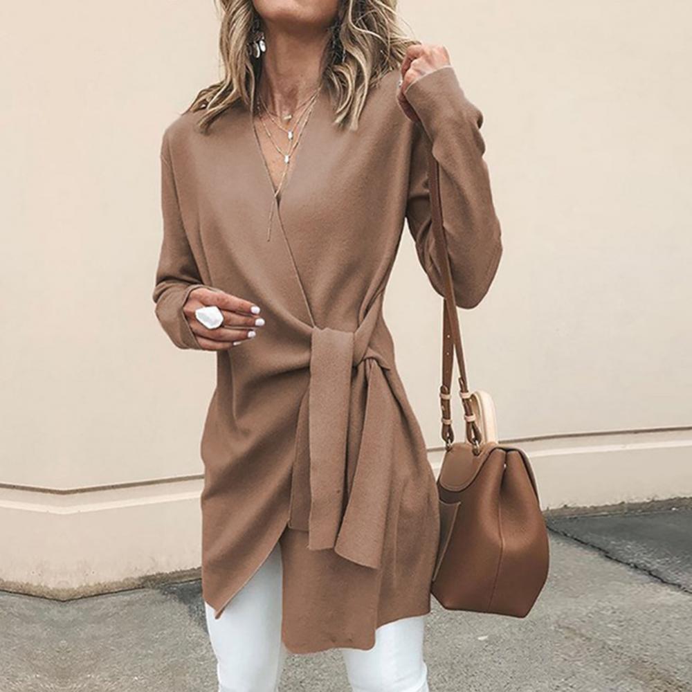 Women's Tie Waist Cardigan – V-Neck Long Sleeve Wrap Cardigan