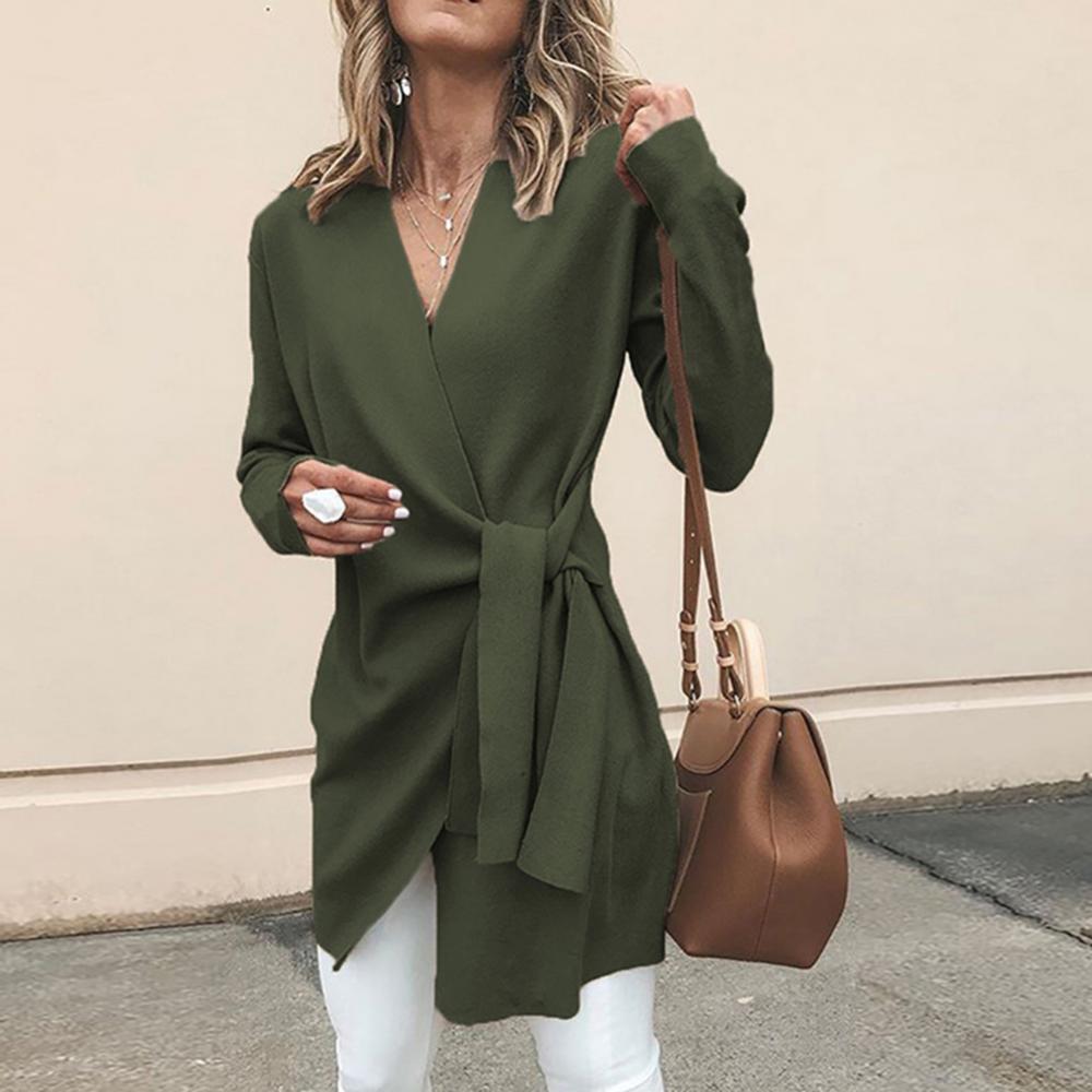 Women's Tie Waist Cardigan – V-Neck Long Sleeve Wrap Cardigan