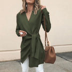 Women's Tie Waist Cardigan – V-Neck Long Sleeve Wrap Cardigan