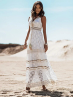 Women's Boho Tassel Maxi Dress – V-Neck Sleeveless Long Dress