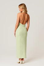 Women's Pleated Halter Midi Dress – Open Back Dress