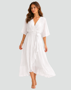 Women's Draped Wrap Midi Dress – Waist Tie Dress
