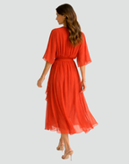 Women's Draped Wrap Midi Dress – Waist Tie Dress