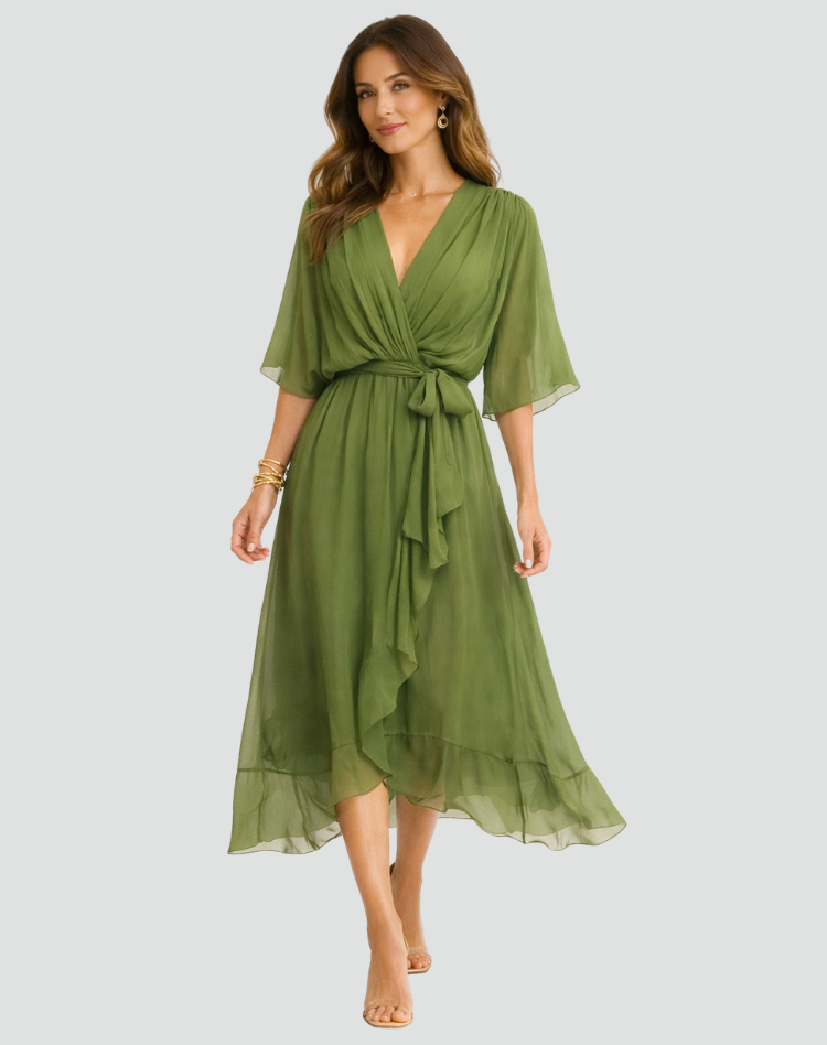 Women's Draped Wrap Midi Dress – Waist Tie Dress