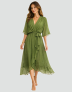 Women's Draped Wrap Midi Dress – Waist Tie Dress