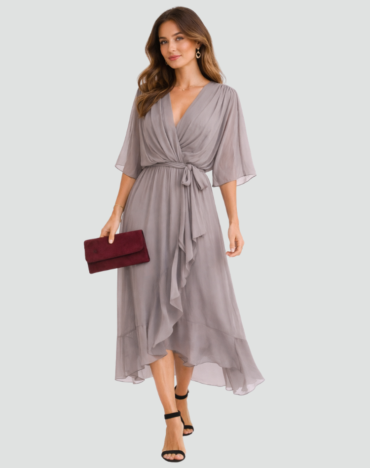 Women's Draped Wrap Midi Dress – Waist Tie Dress