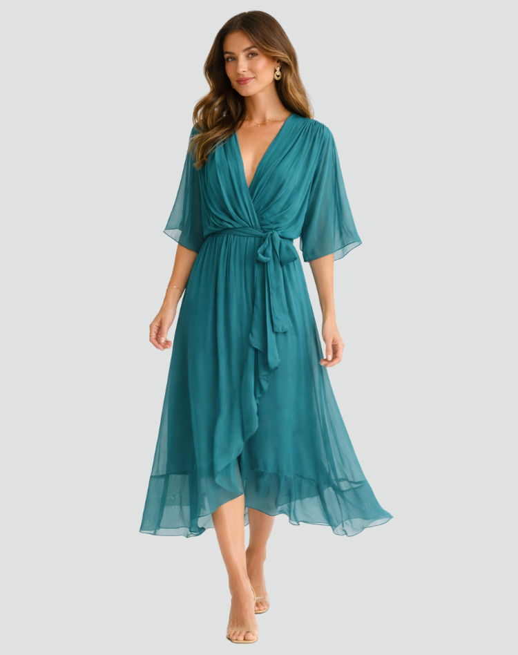 Women's Draped Wrap Midi Dress – Waist Tie Dress