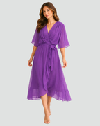 Women's Draped Wrap Midi Dress – Waist Tie Dress