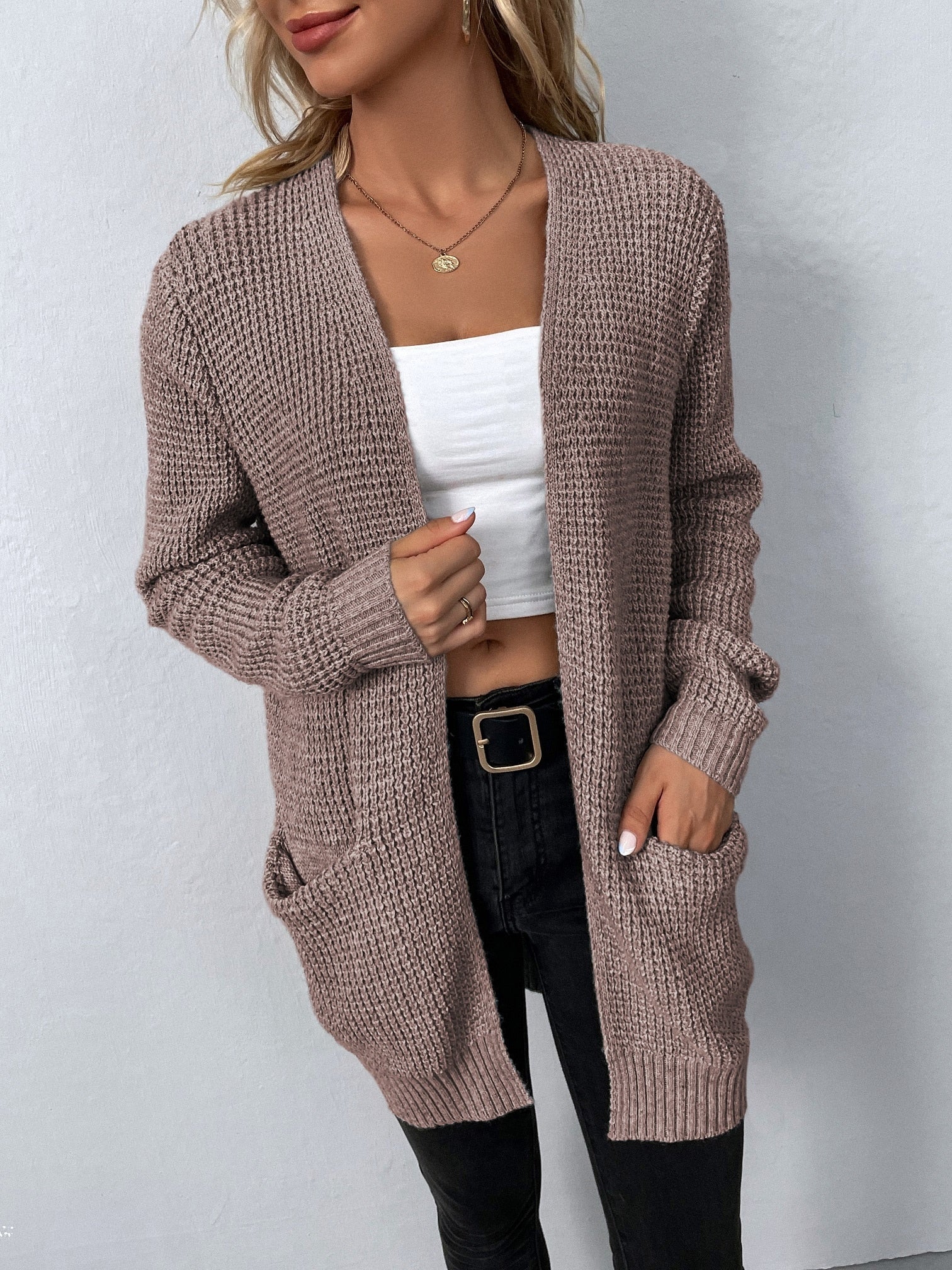 Women's Open Front Cardigan – Long Sleeve Relaxed Cardigan