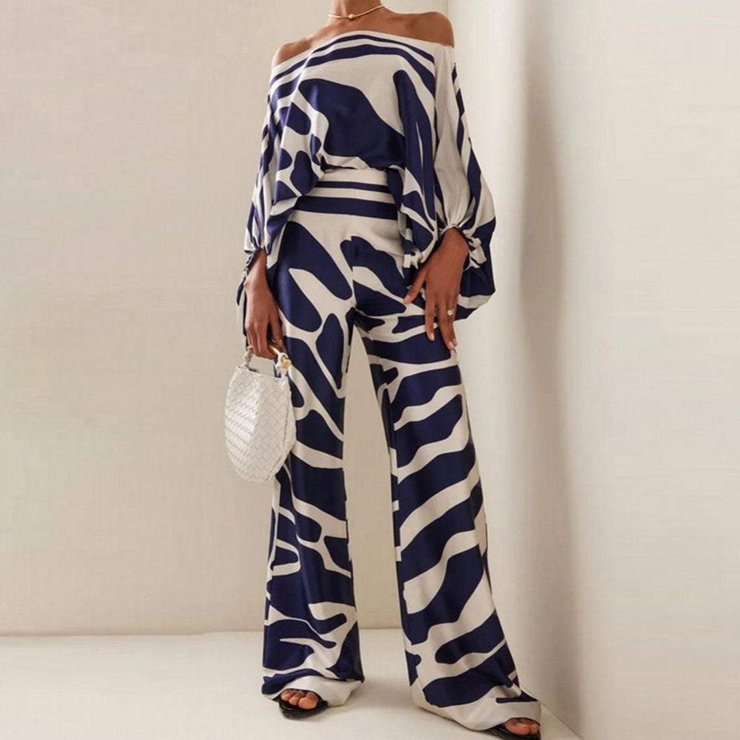 Women's Tailored Pants Set – Draped Top Elegant Two-Piece Set