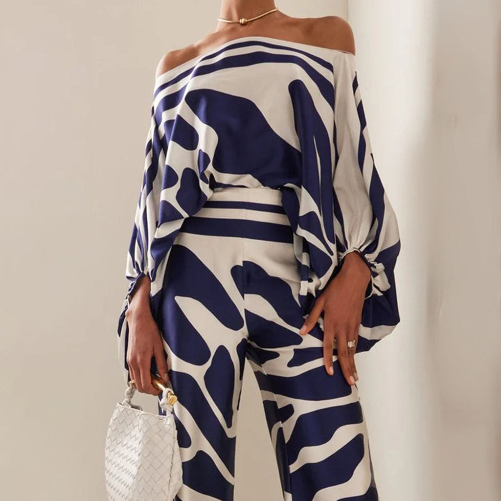 Women's Tailored Pants Set – Draped Top Elegant Two-Piece Set