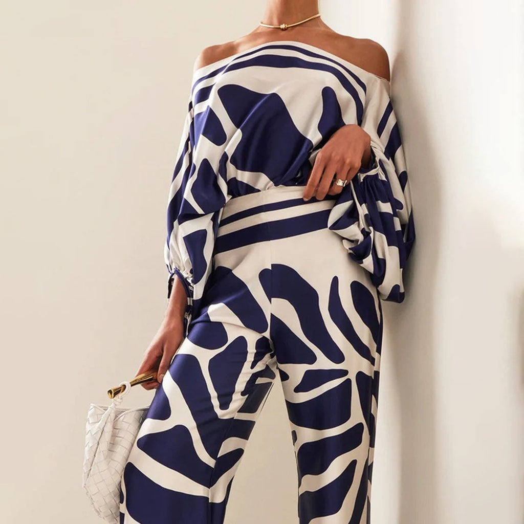 Women's Tailored Pants Set – Draped Top Elegant Two-Piece Set