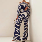Women's Tailored Pants Set – Draped Top Elegant Two-Piece Set