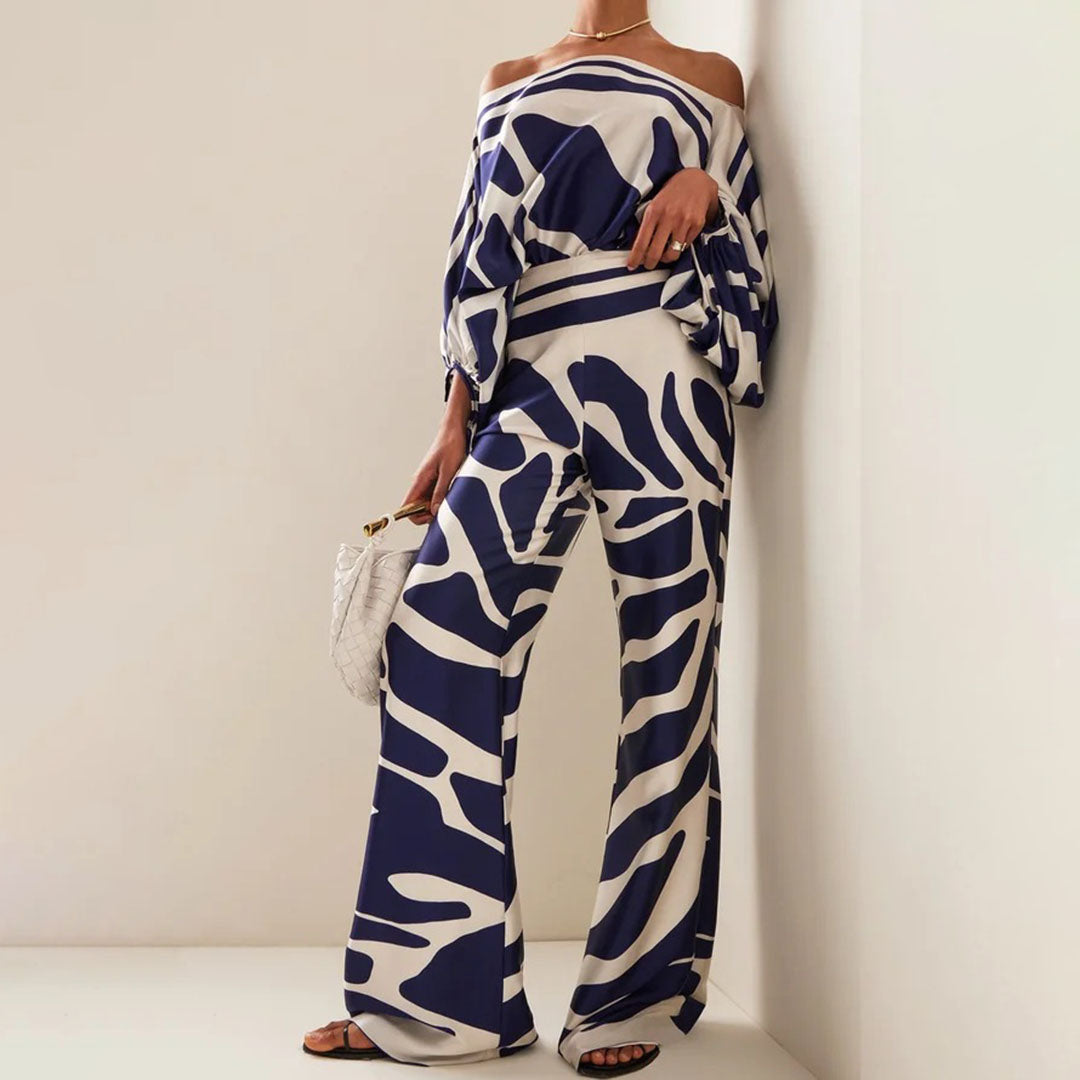 Women's Tailored Pants Set – Draped Top Elegant Two-Piece Set