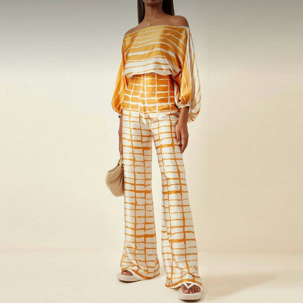 Women's Tailored Pants Set – Draped Top Elegant Two-Piece Set