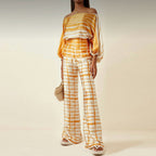 Women's Tailored Pants Set – Draped Top Elegant Two-Piece Set