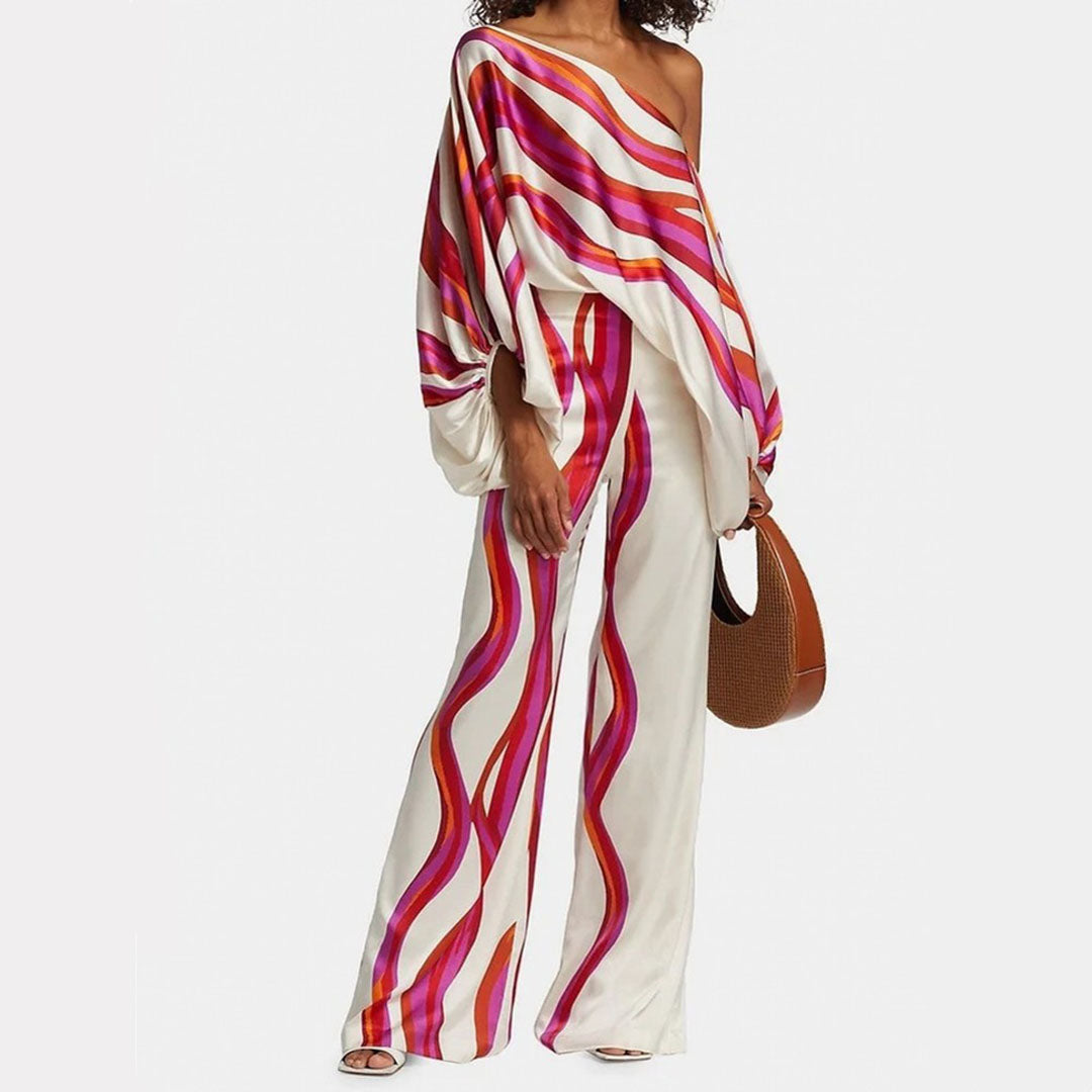 Women's Tailored Pants Set – Draped Top Elegant Two-Piece Set