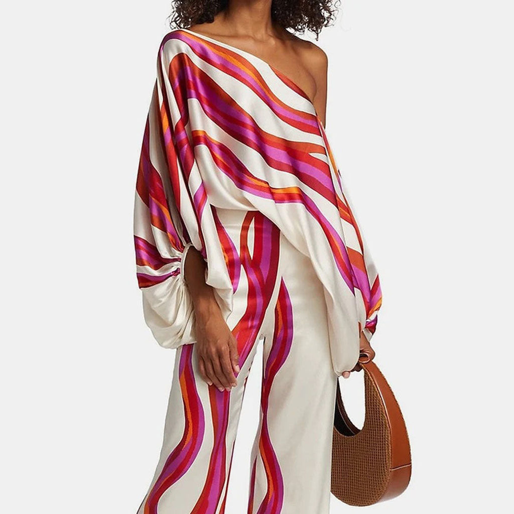 Women's Tailored Pants Set – Draped Top Elegant Two-Piece Set