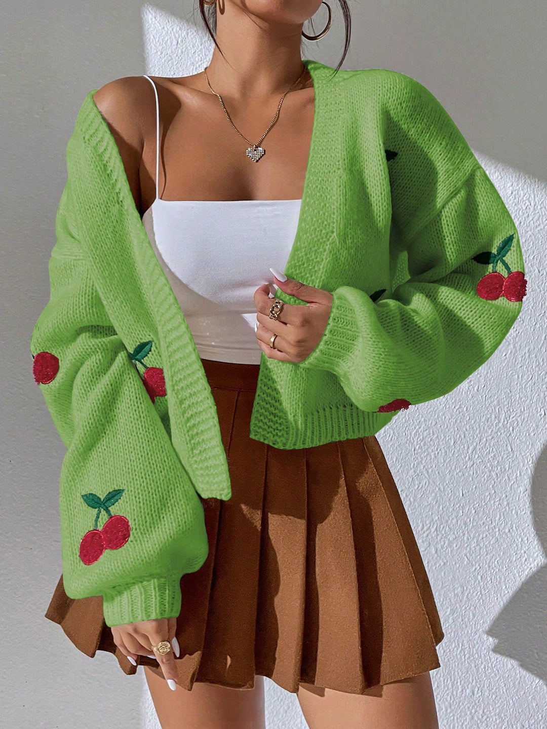 Women's Cherry Print Cardigan – Button Front Lightweight Cardigan