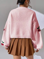 Women's Cherry Print Cardigan – Button Front Lightweight Cardigan