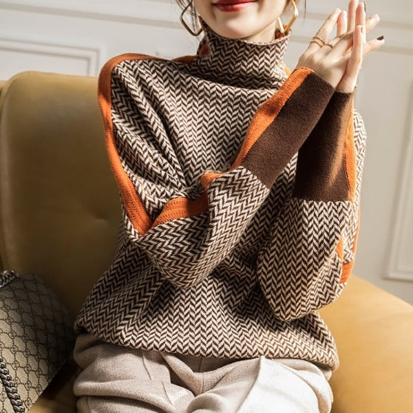 Women's Striped Knit Sweater – Relaxed Long Sleeve Pattern Pullover
