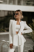 Women's Tailored Three Piece Suit Set – Blazer Crop Top and Trousers Set