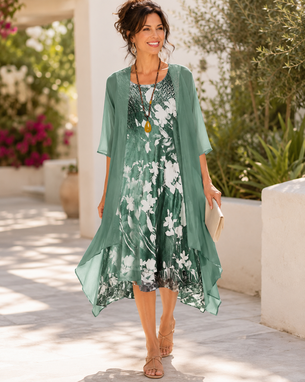 Women's Layered Floral Dress – Flowy Wedding Guest Occasion Dress