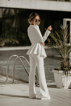 Women's Tailored Three Piece Suit Set – Blazer Crop Top and Trousers Set