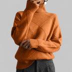Women's Geometric Roll Neck Sweater – Relaxed Fit Winter Sweater