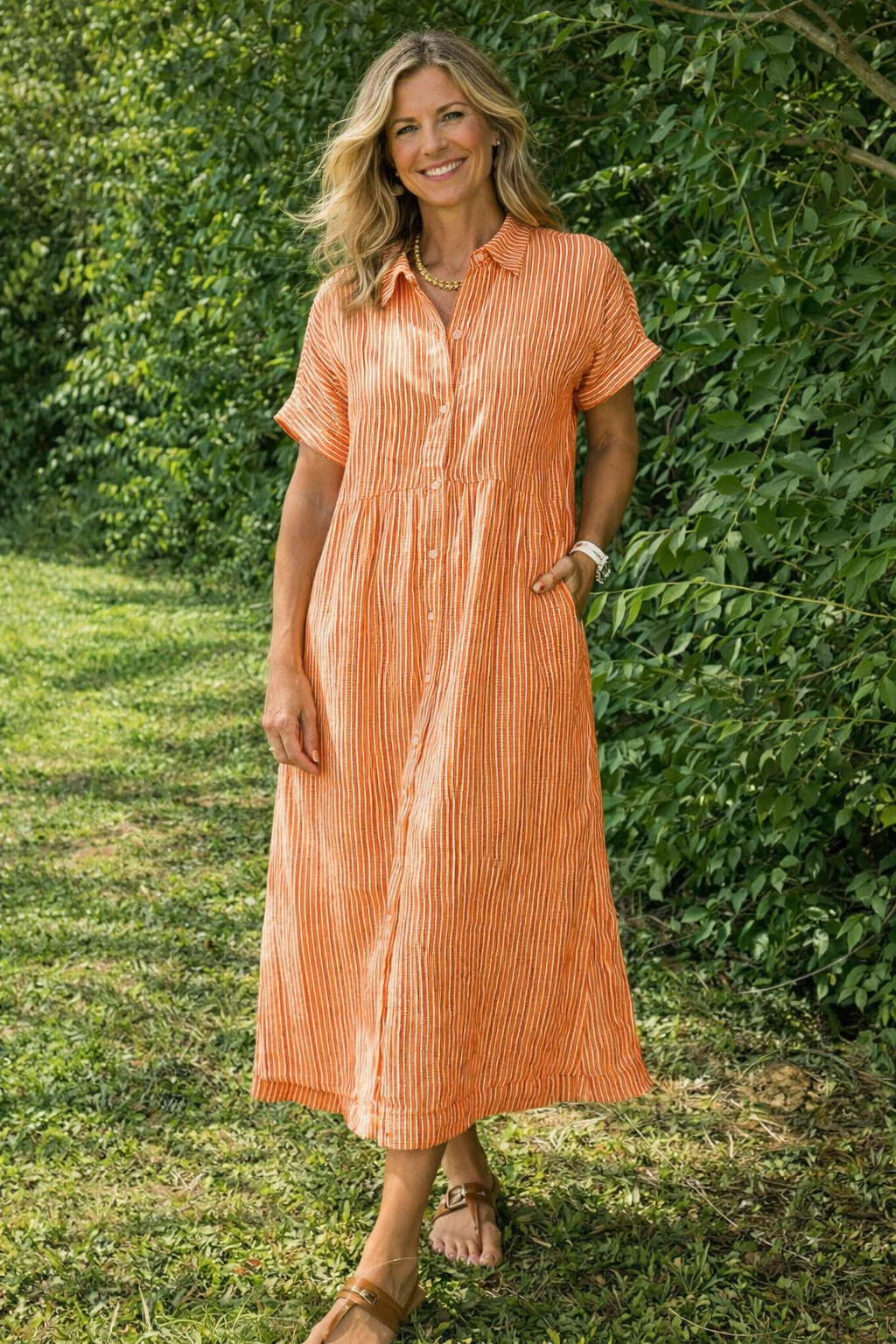 Women's Button-Up Midi Shirt Dress – Relaxed Everyday Dress
