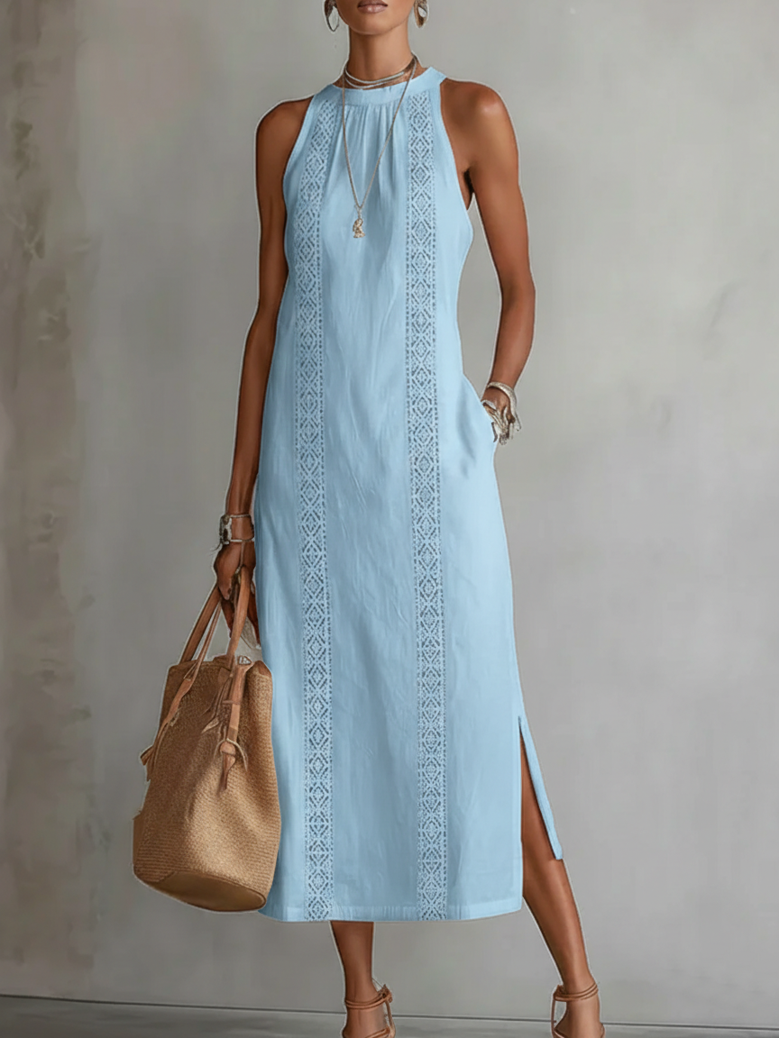 Women's Sleeveless Midi Dress – High Neck Flowy Summer Dress