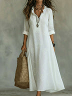 Women's Floral Boho Midi Dress – Swing Sleeve Summer Dress