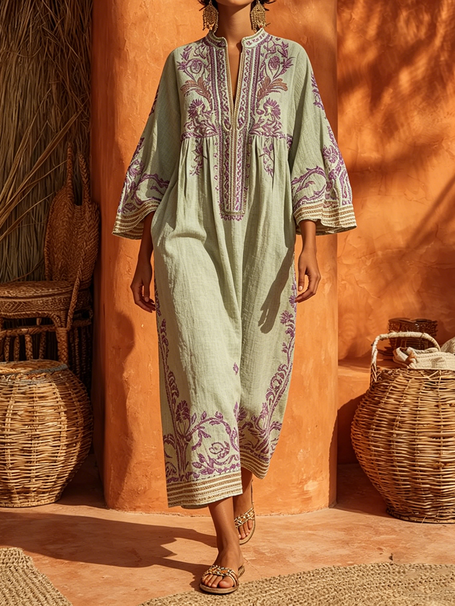 Women's Floral Embroidered Dress – Flowy Feminine Occasion Dress