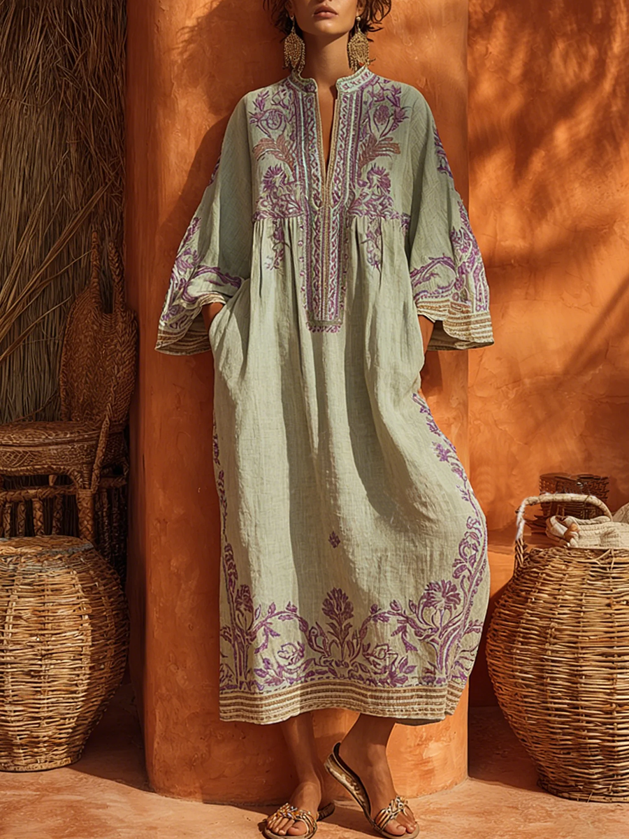 Women's Floral Embroidered Dress – Flowy Feminine Occasion Dress