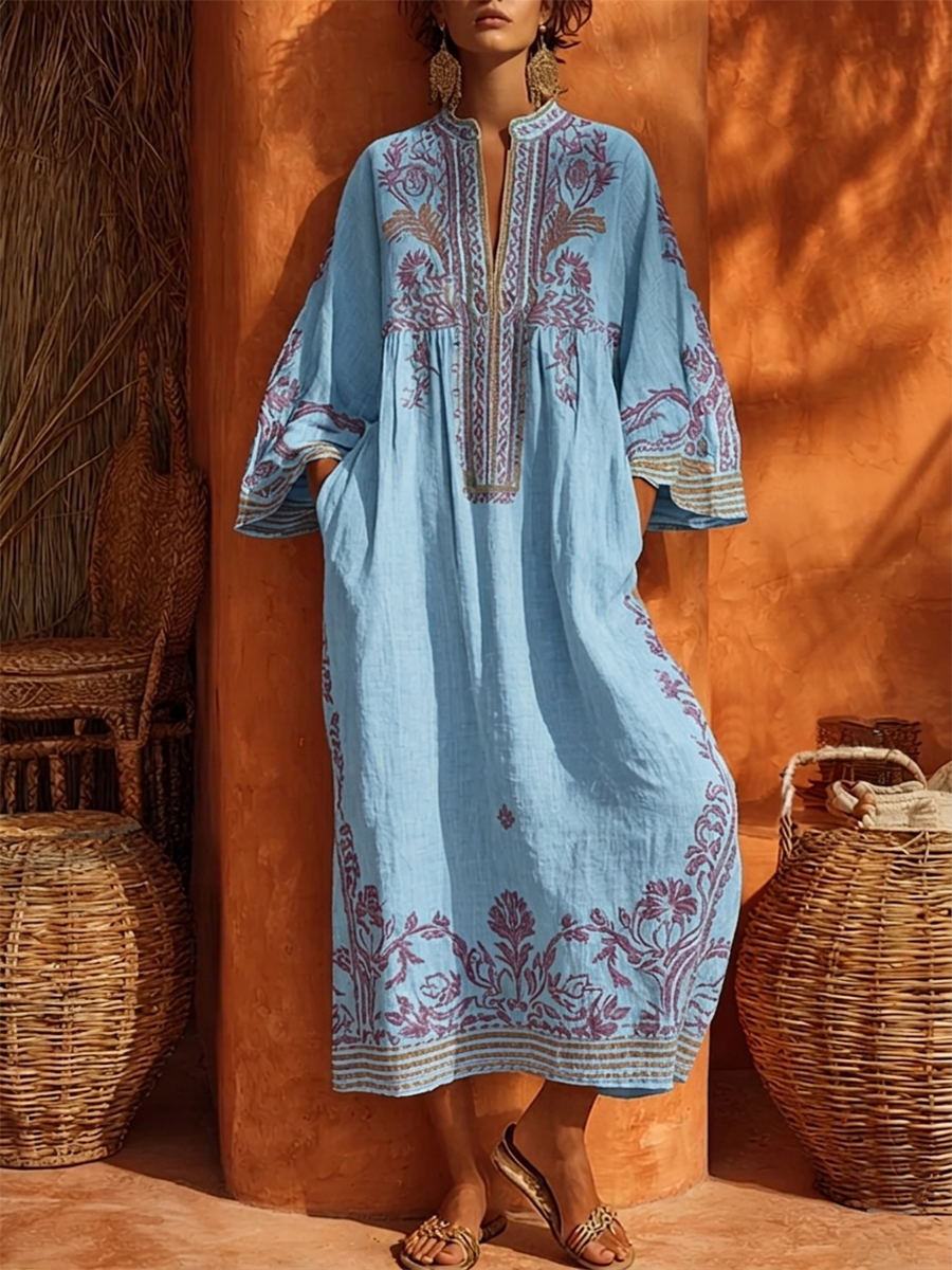 Women's Floral Embroidered Dress – Flowy Feminine Occasion Dress