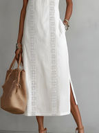 Women's Embroidered Shirt Dress – Relaxed Pocket Flowy Day Dress