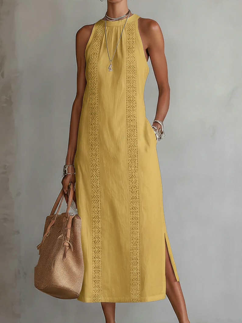 Women's Sleeveless Midi Dress – High Neck Flowy Summer Dress