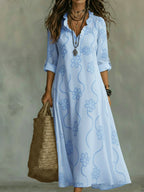 Women's Floral Boho Midi Dress – Swing Sleeve Summer Dress