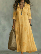 Women's Floral Boho Midi Dress – Swing Sleeve Summer Dress