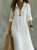 Women's Floral Boho Midi Dress – Swing Sleeve Summer Dress