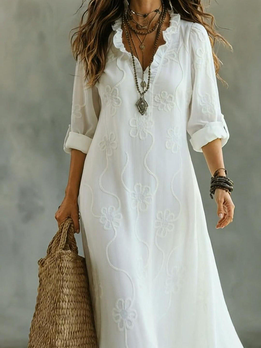 Women's Floral Boho Midi Dress – Swing Sleeve Summer Dress
