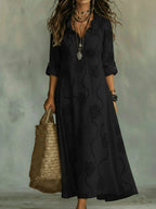 Women's Floral Boho Midi Dress – Swing Sleeve Summer Dress