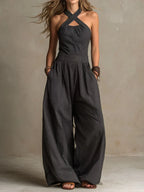 Women's Cross Neck Halter Jumpsuit – Draped Evening Occasion Jumpsuit