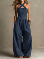 Women's Cross Neck Halter Jumpsuit – Draped Evening Occasion Jumpsuit