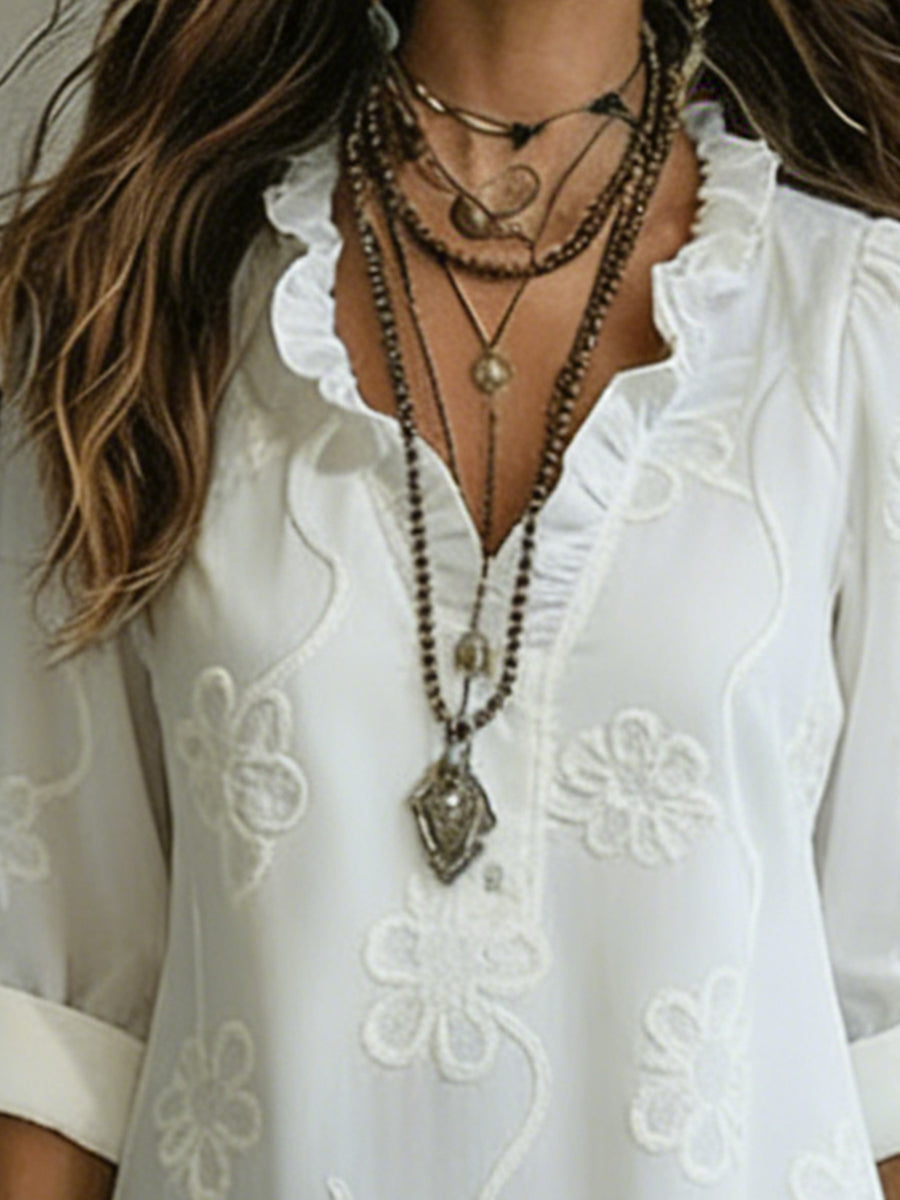 Women's Floral Boho Midi Dress – Swing Sleeve Summer Dress