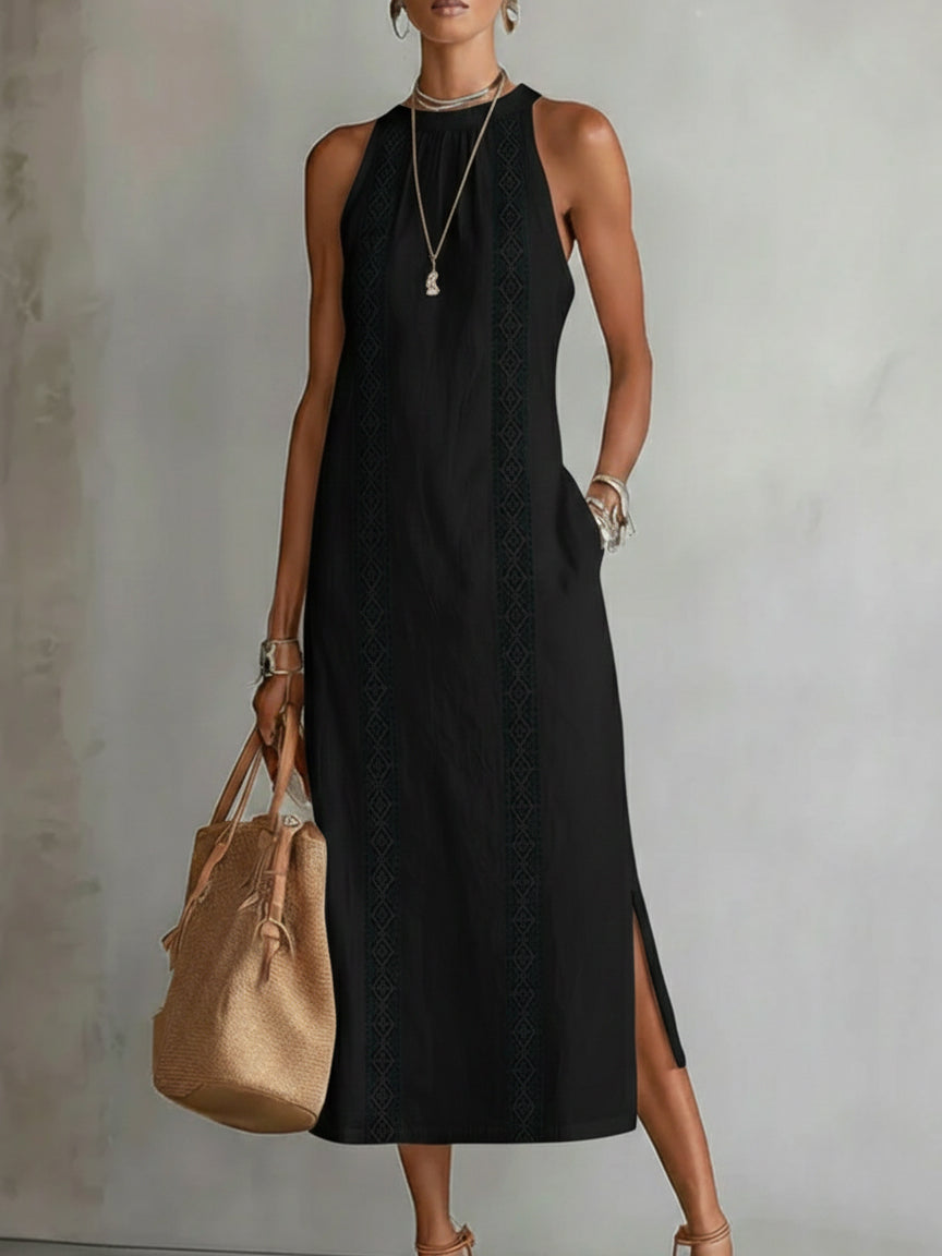 Women's Sleeveless Midi Dress – High Neck Flowy Summer Dress